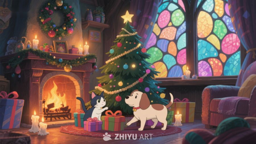 温馨圣诞夜，宠物共欢庆 268