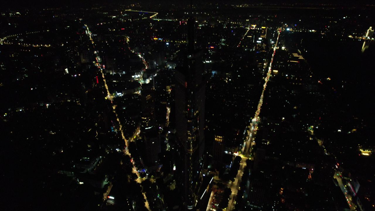 江苏南京城市夜景灯光航拍 