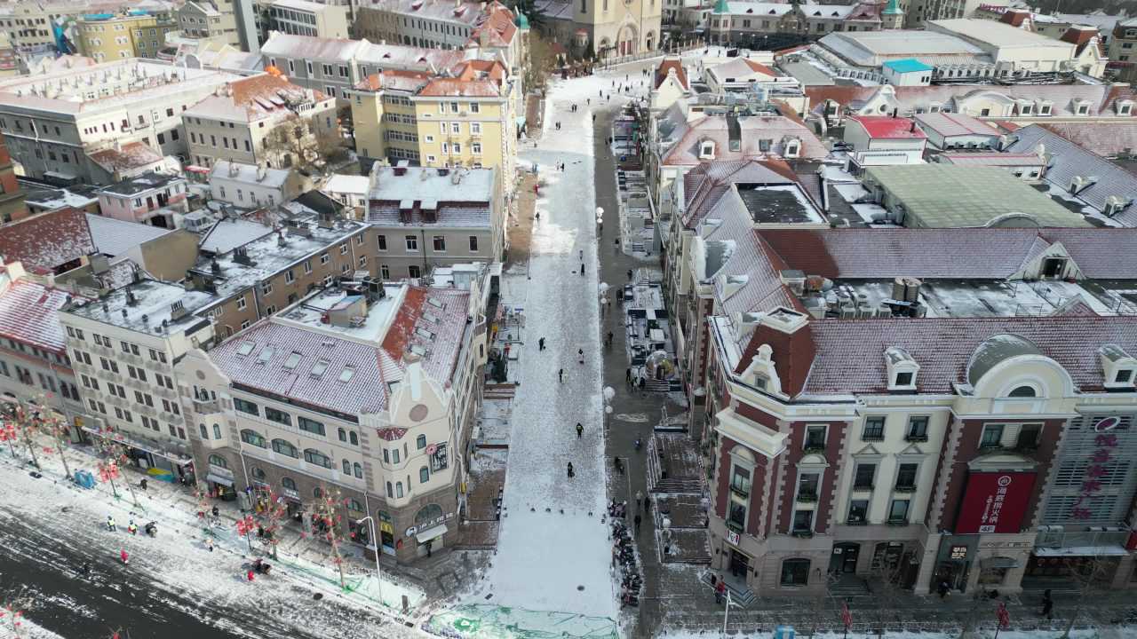 青岛市南老城区天主教堂雪景航拍 12