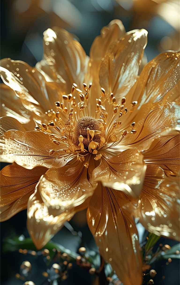 一朵金色艺术花，花瓣上有着华丽的装饰 1