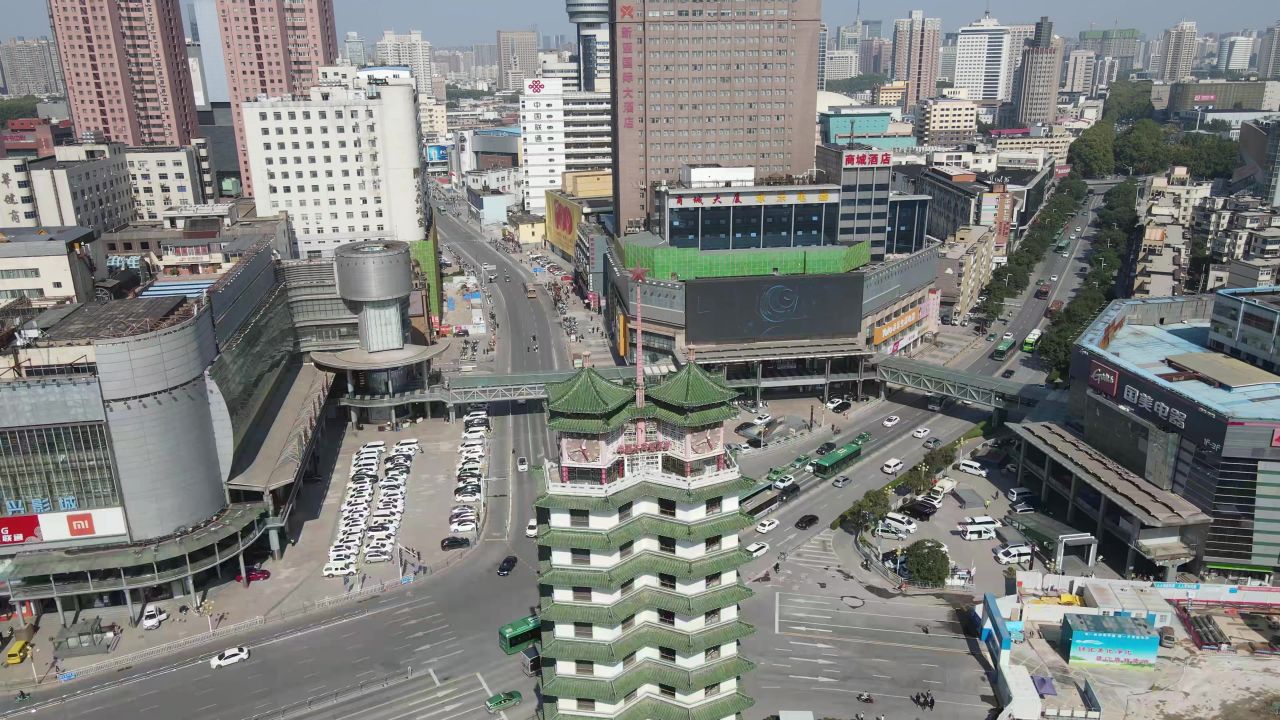  河南郑州二七塔地标建筑航拍