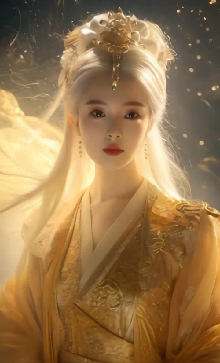 金色服饰白发女子，梦幻古典之美
