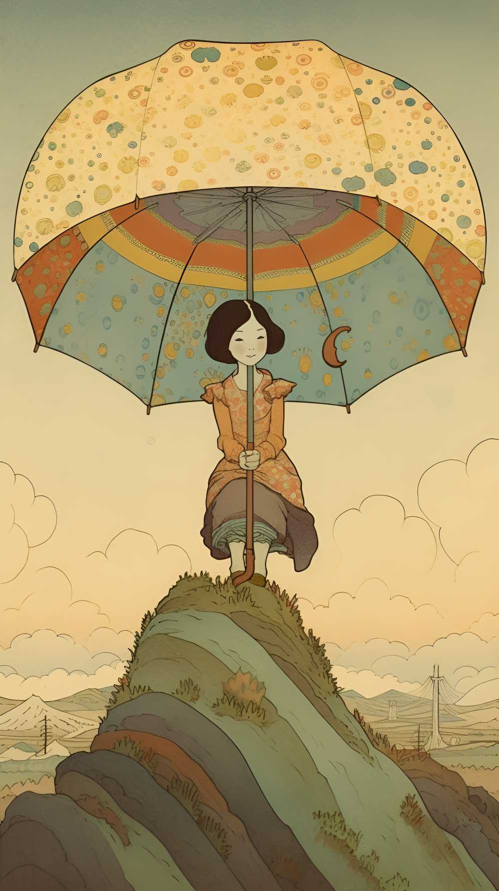 拿着伞的动画片女孩