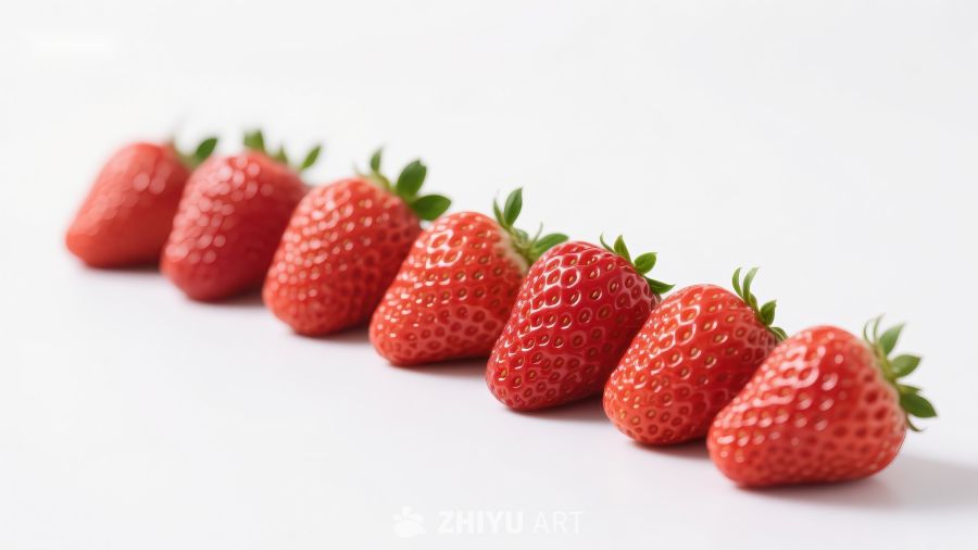 新鲜草莓排列成行