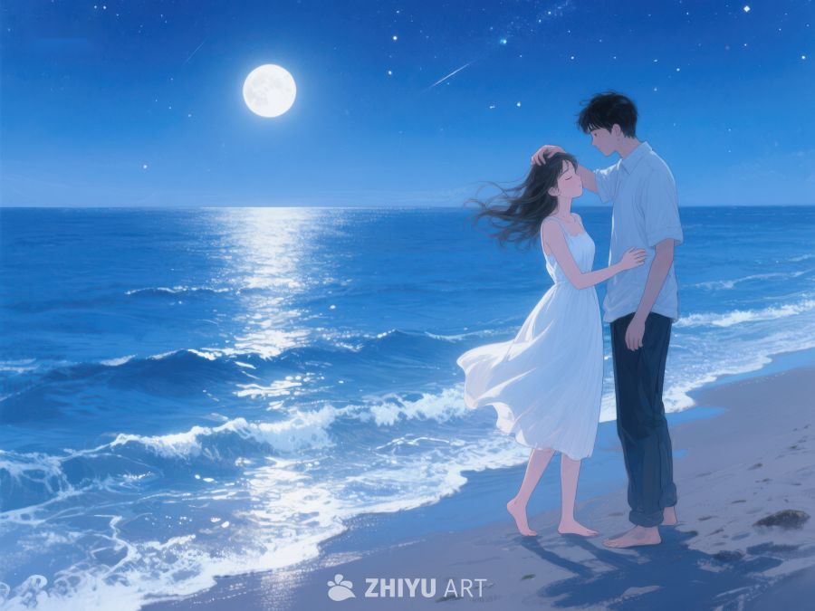 月下海边情侣相拥 1199