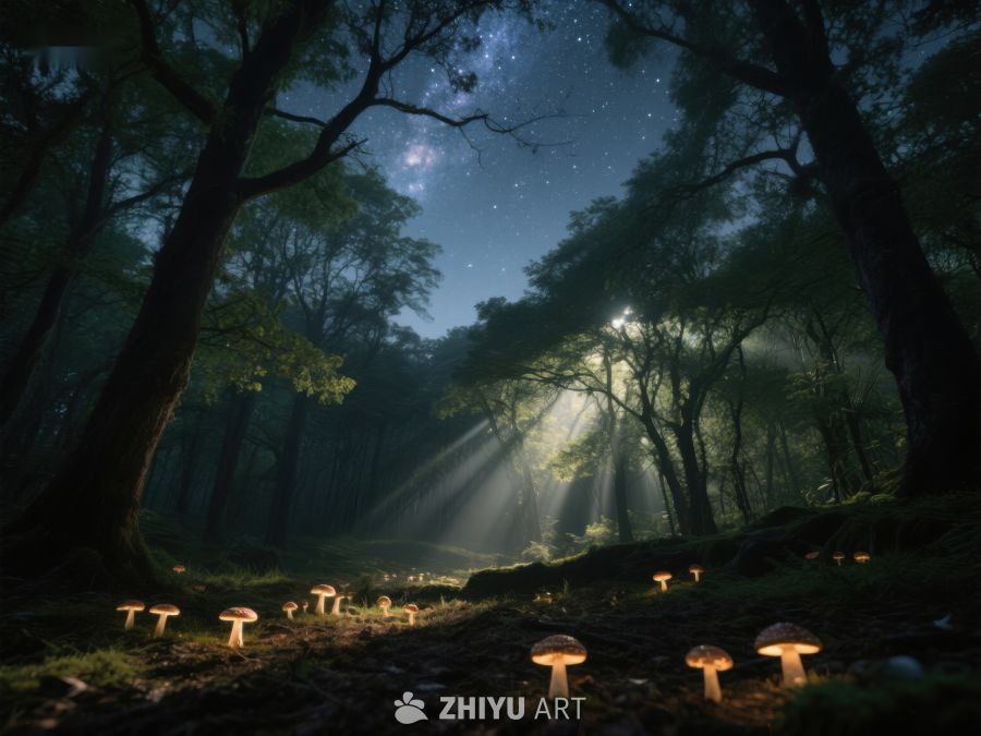 夜幕森林中的发光蘑菇 468