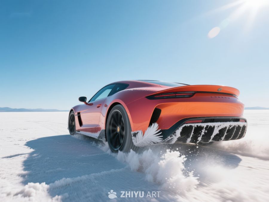 红色跑车雪地疾驰 130