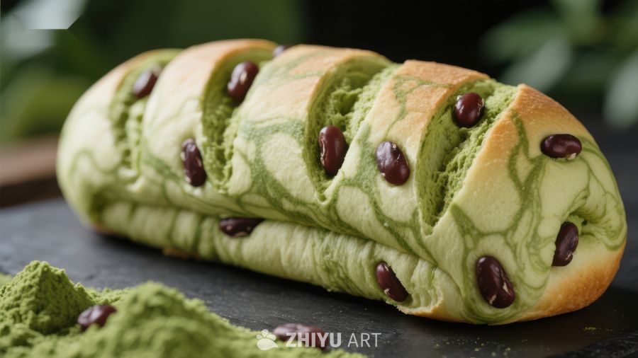 抹茶红豆面包，清新美味