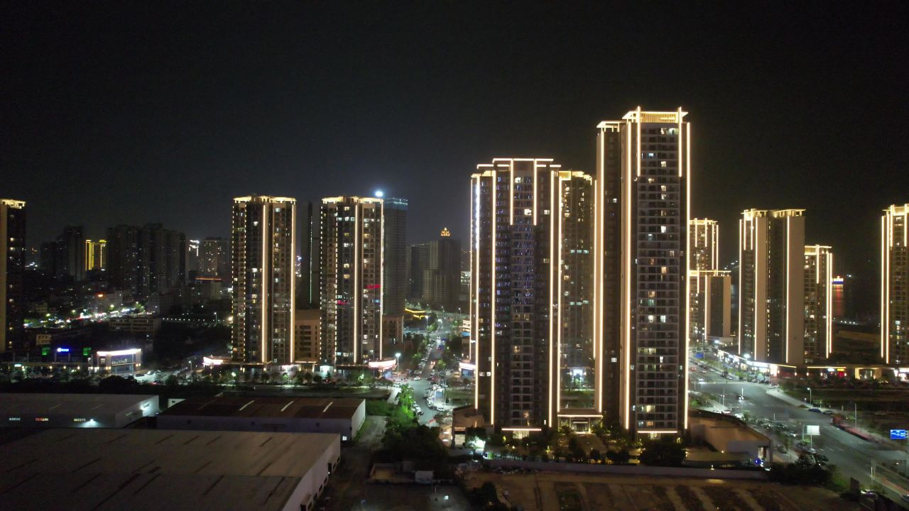 广东湛江城市夜景灯光交通航拍