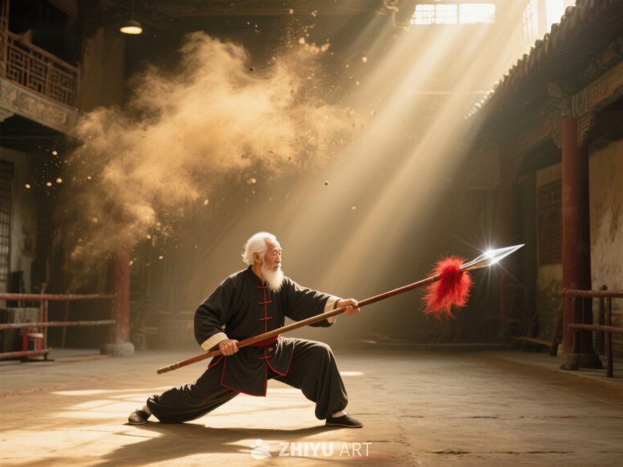 武术大师挥舞红缨枪 801