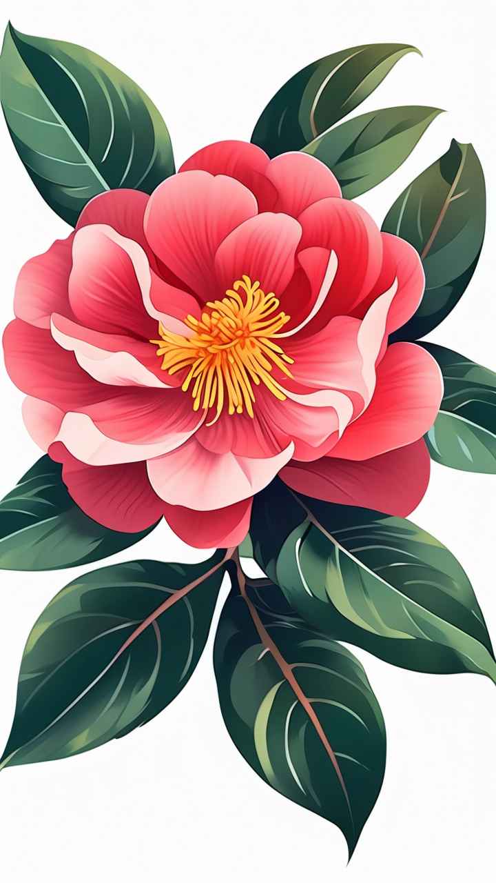 春季山茶花扁平插画 1
