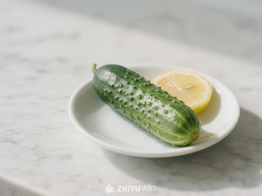 盘中的黄瓜与柠檬片 244