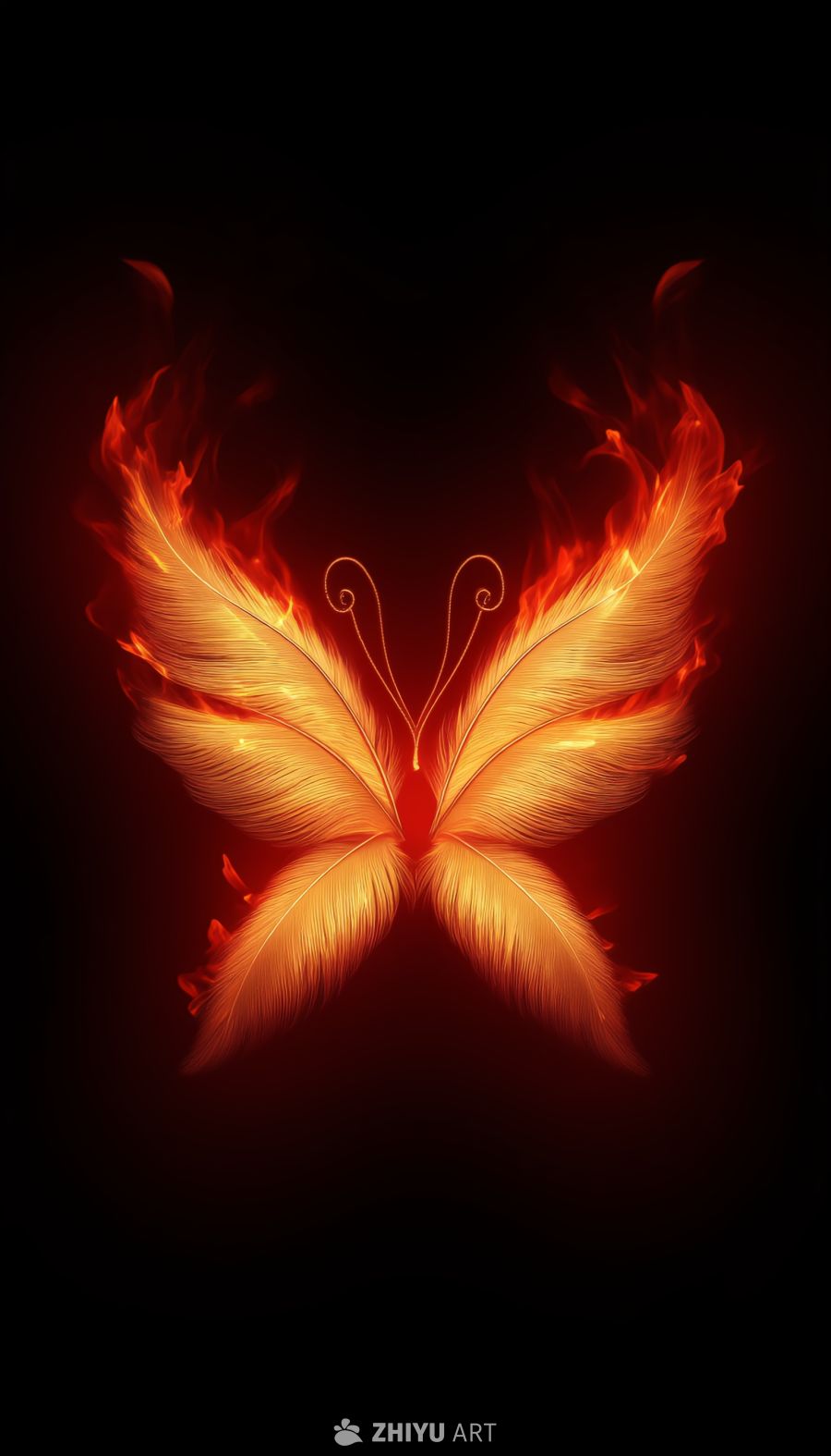  暗黑魔幻 炽热火焰蝴蝶对称装饰元素 1