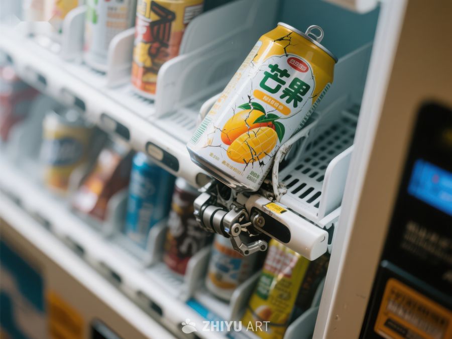 自动售货机中的芒果味饮料罐 825