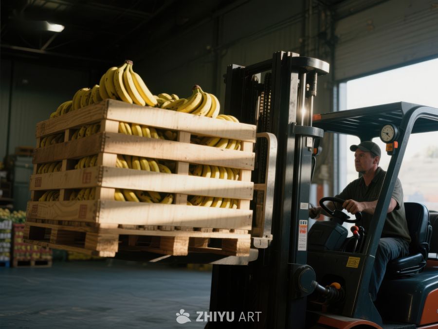 叉车搬运香蕉堆栈 65