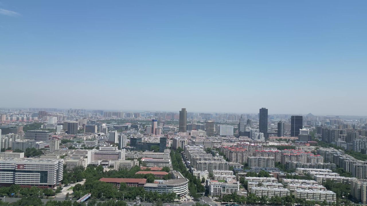  航拍山东济南城市建设城市风光 