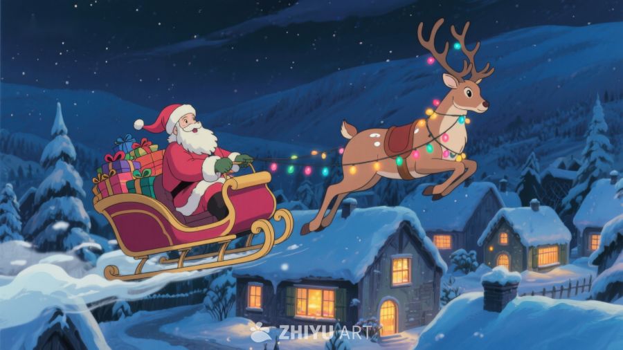 圣诞老人乘雪橇夜空飞行 183
