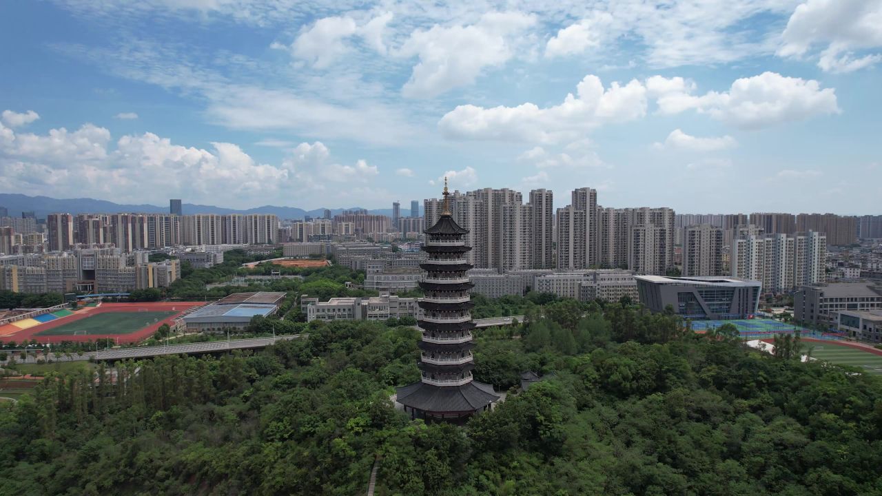 江西赣州翠浪塔地标建筑航拍