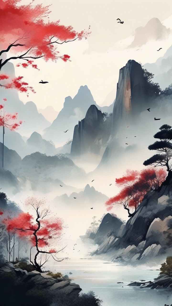 国风山水画背景插画 3