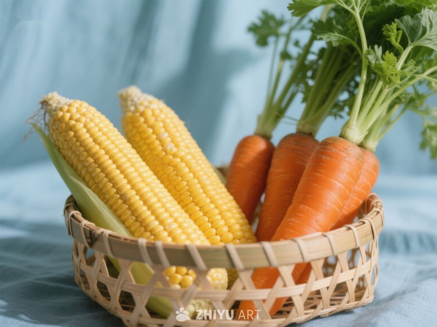 玉米胡萝卜篮中新鲜蔬菜 596