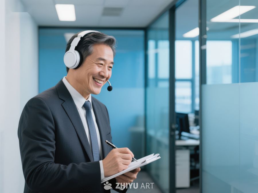 商务人士佩戴耳机记录笔记 317