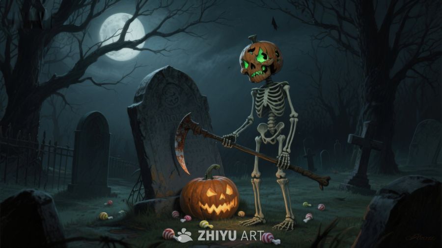 万圣夜骷髅与南瓜灯