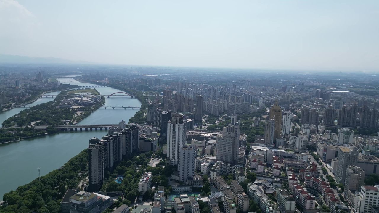 航拍金华城市建设城市风光