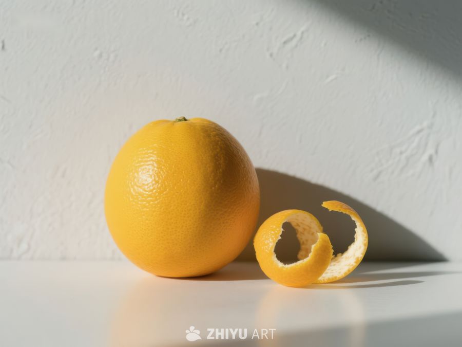 完整橙子与剥开的果皮 434