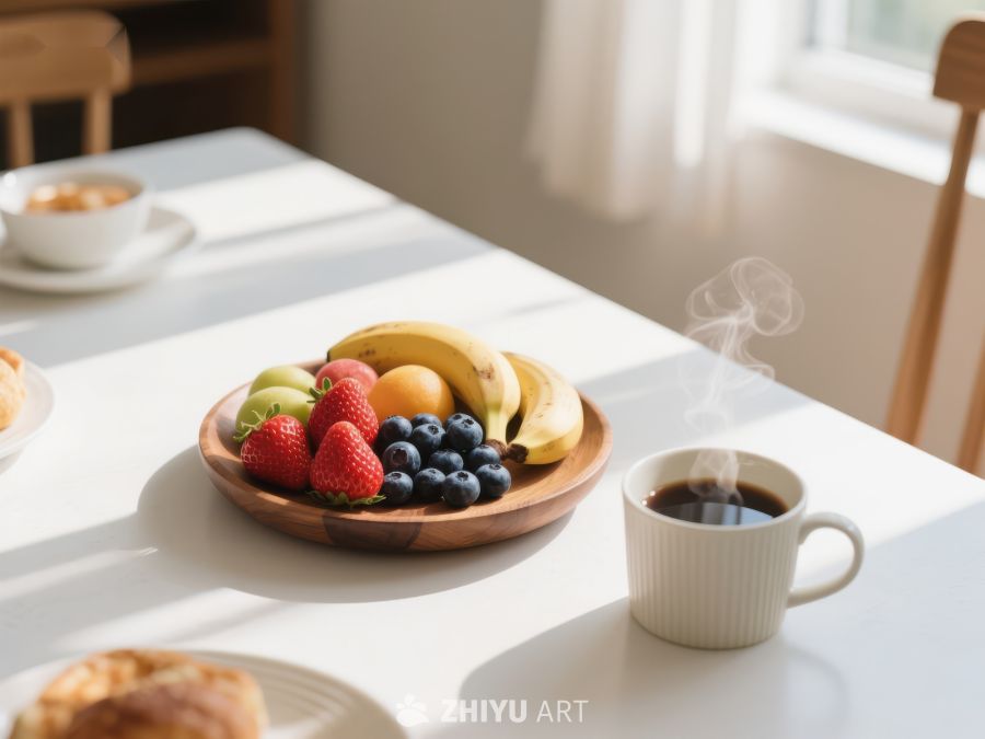 早餐水果盘与热咖啡 778