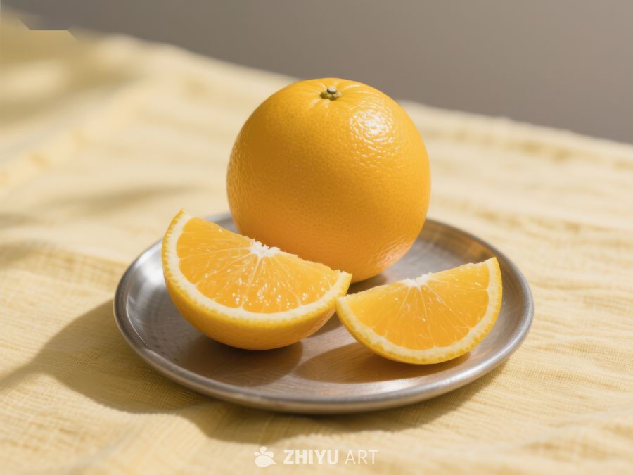新鲜橙子切片置于盘中 554