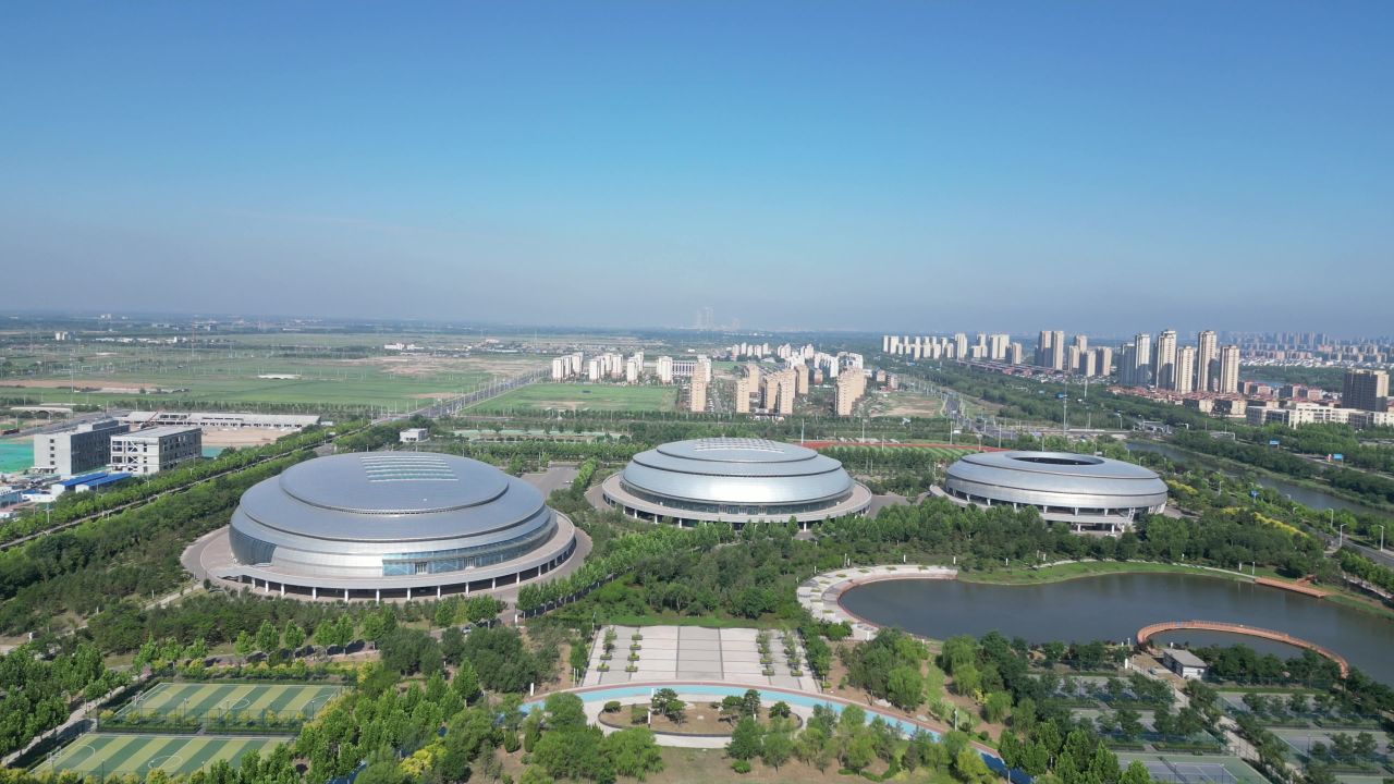 航拍山东东营全民健身公园