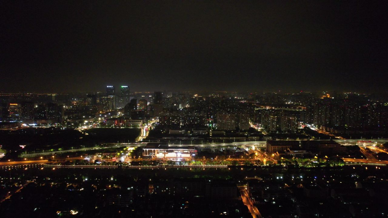 江苏苏州姑苏区老城区夜景灯光航拍 