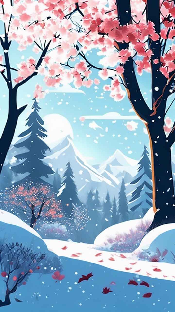 雪景唯美插画小屋 5