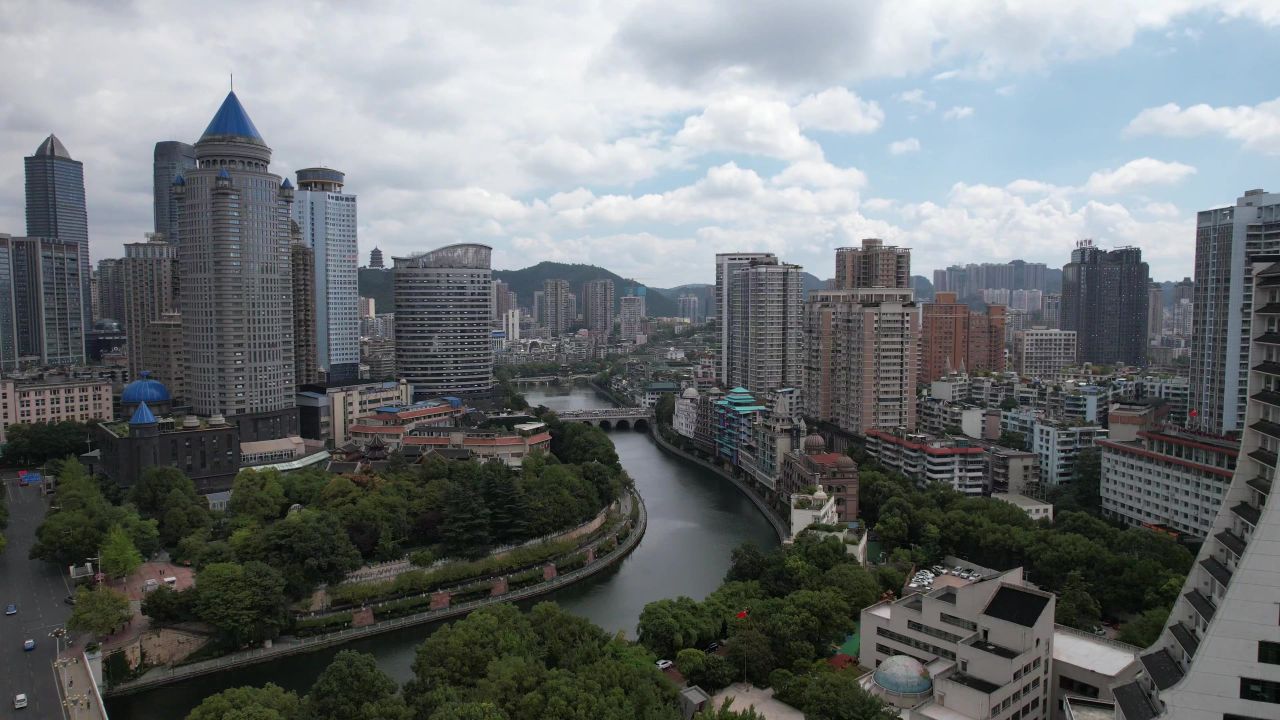 贵州贵阳城市大景蓝天白云航拍 