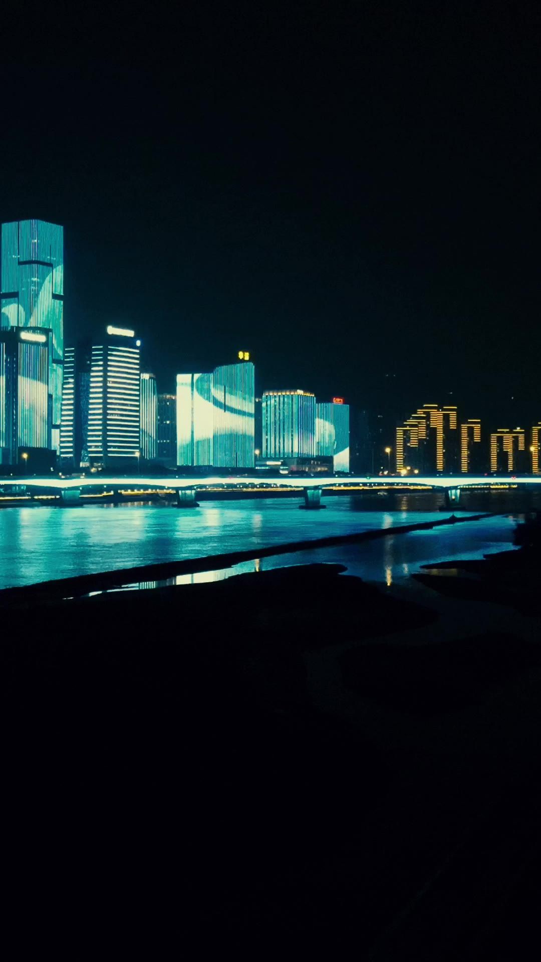 城市航拍福州城市夜景竖屏
