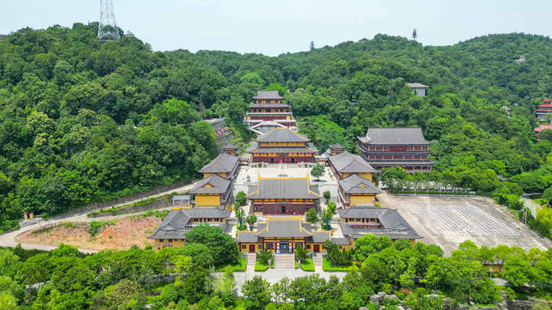 航拍湖北鄂州西山风景区古灵禅寺