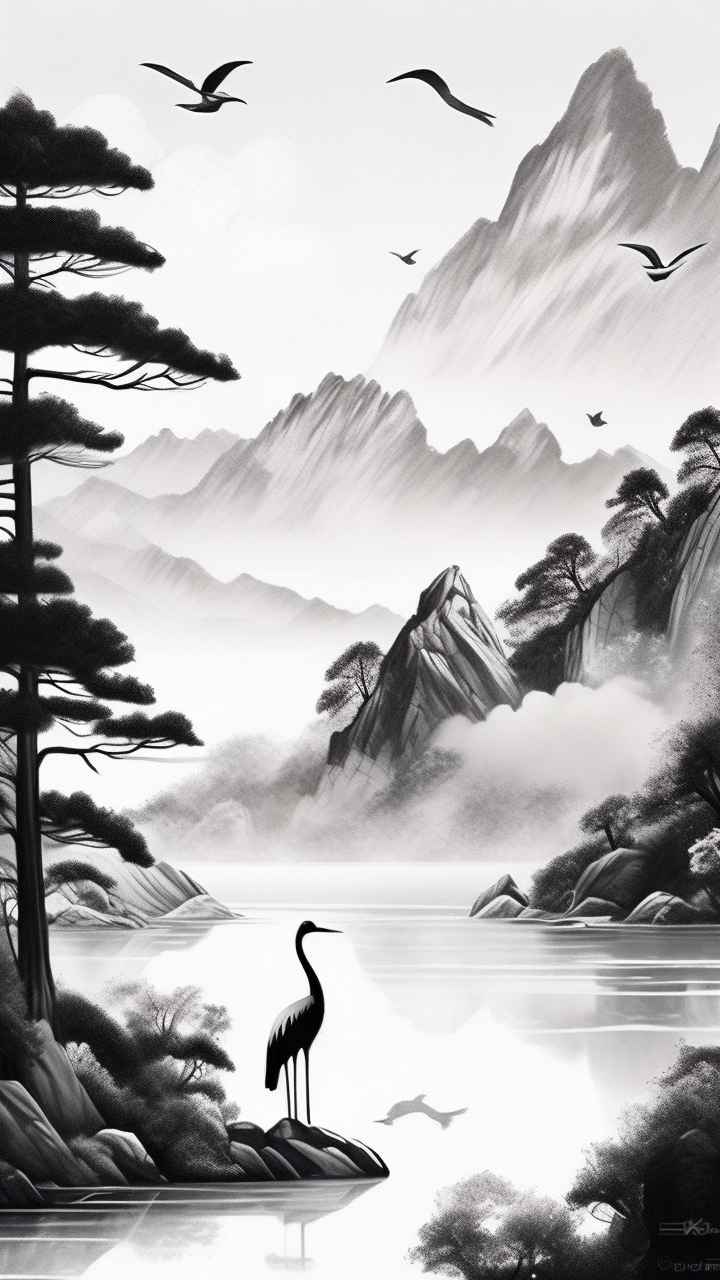 国风鹤山水风景插画 59
