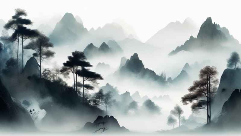 国潮山水插画风景图 2