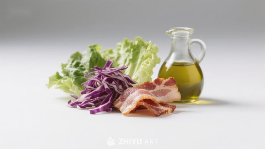 蔬菜培根与橄榄油食材组合