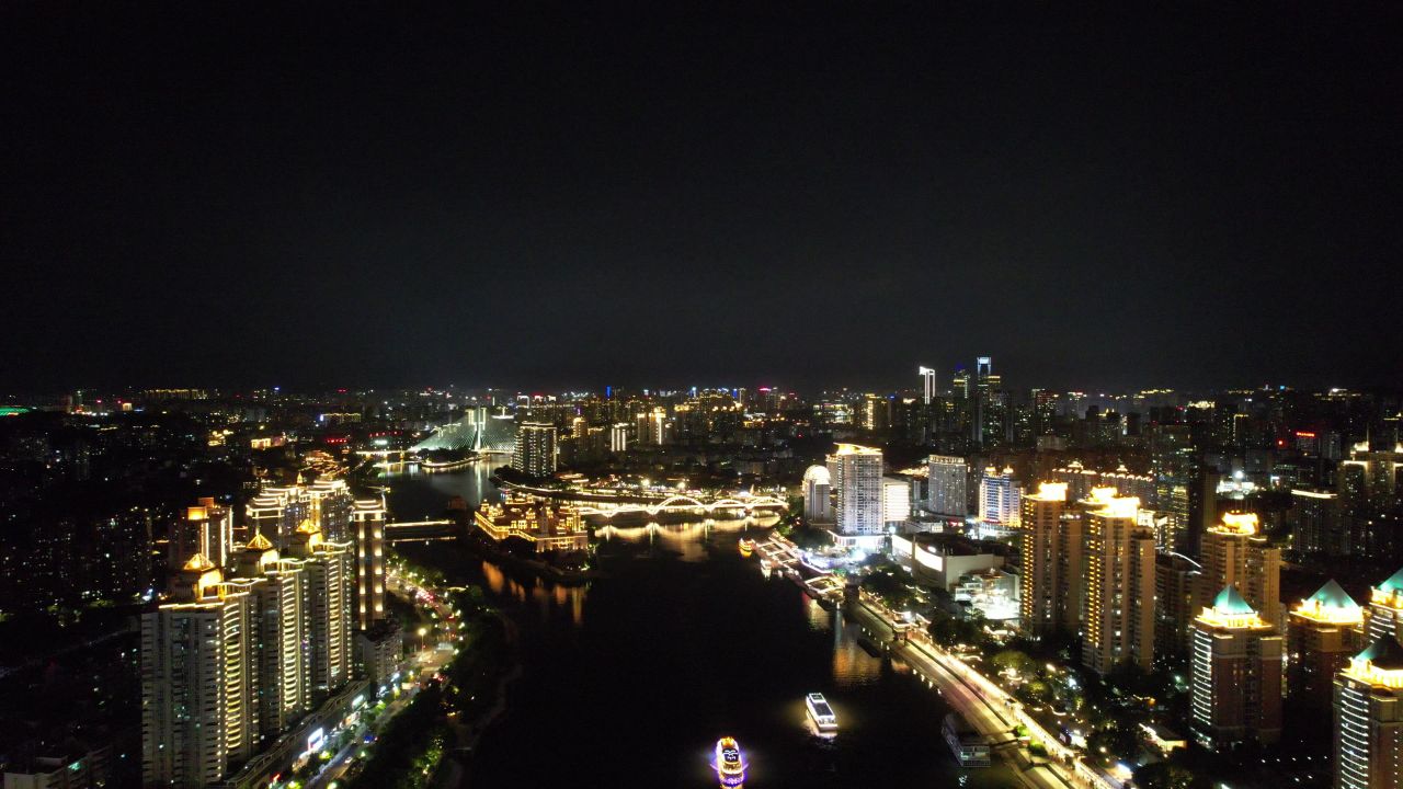福建福州城市夜景航拍 