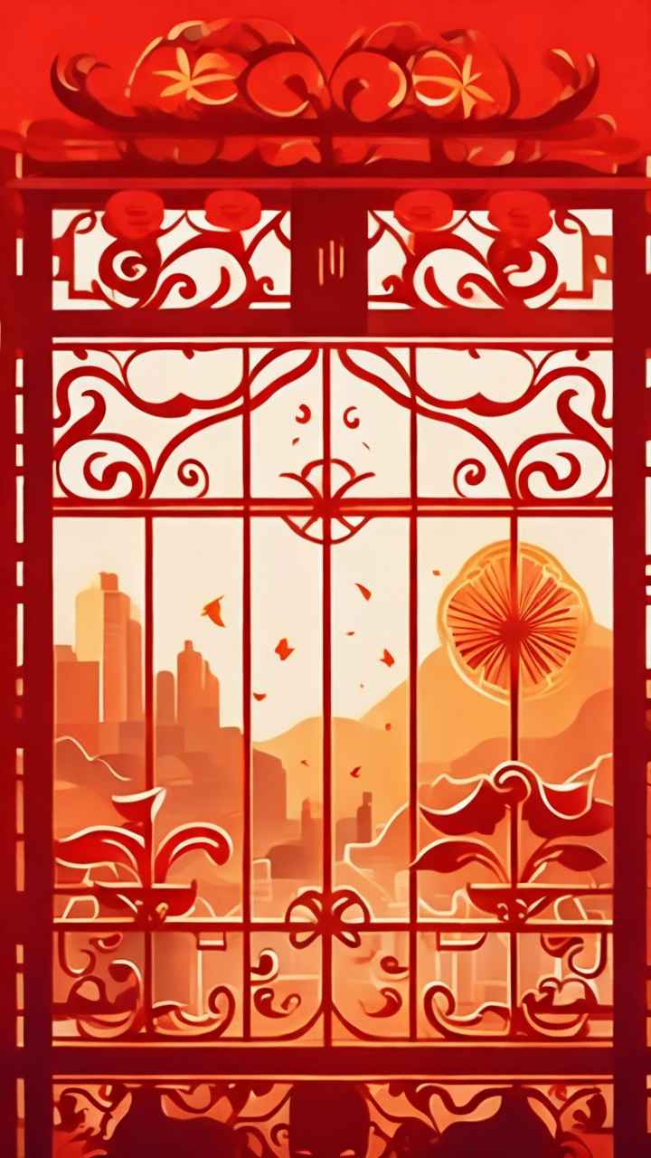 春节窗花简约插画背景 14