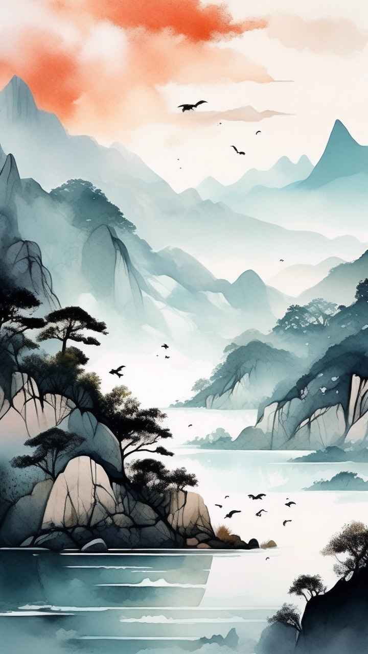 国风山水画背景插画 68