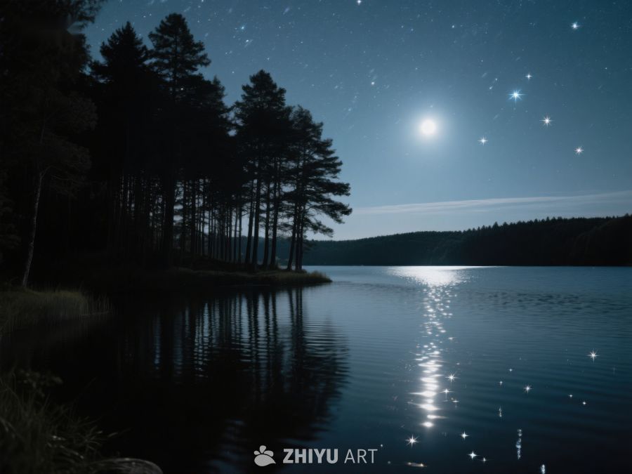 夜空下的宁静湖畔 357