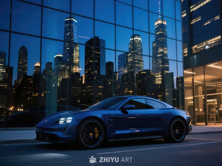 夜晚城市背景下的豪华跑车 533