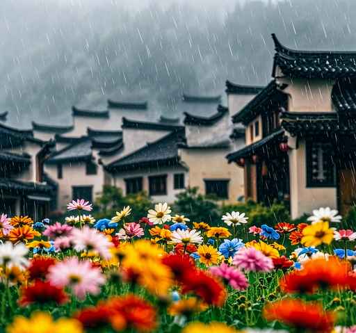 徽式民居与花朵