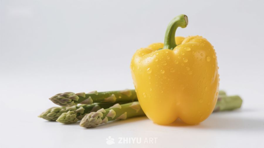 新鲜黄椒与芦笋特写