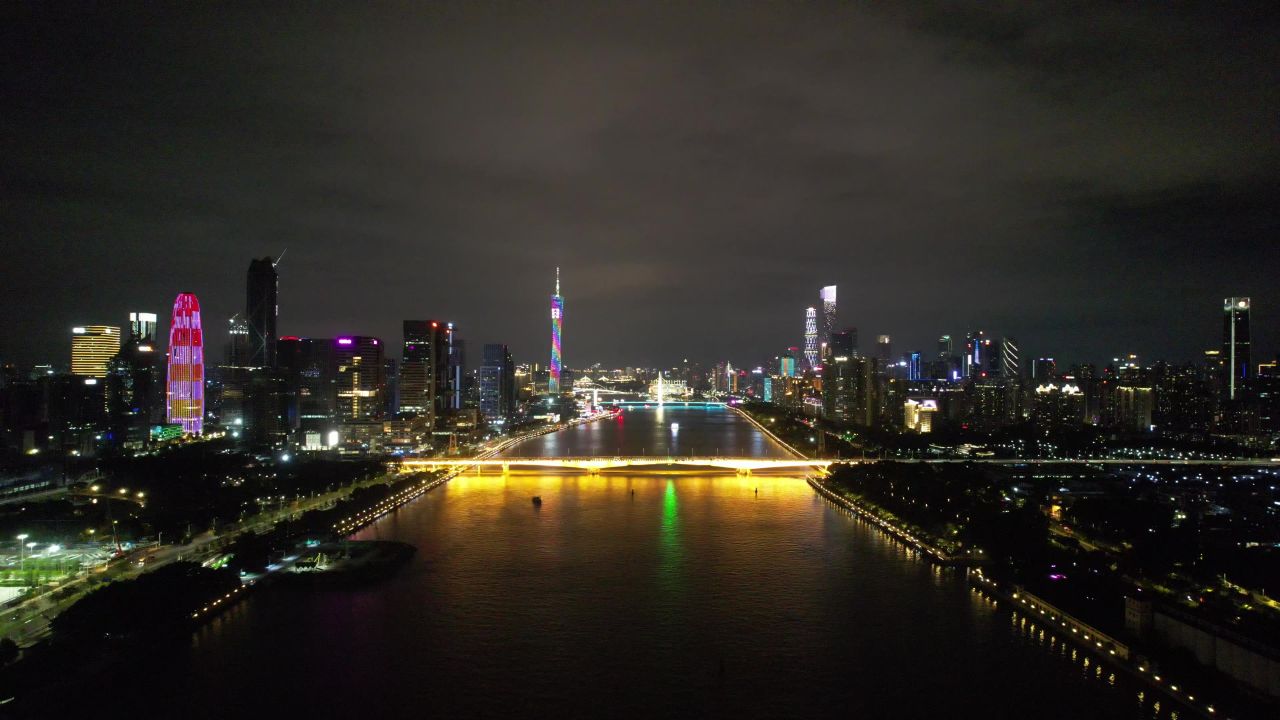 广州城市夜景灯光航拍 