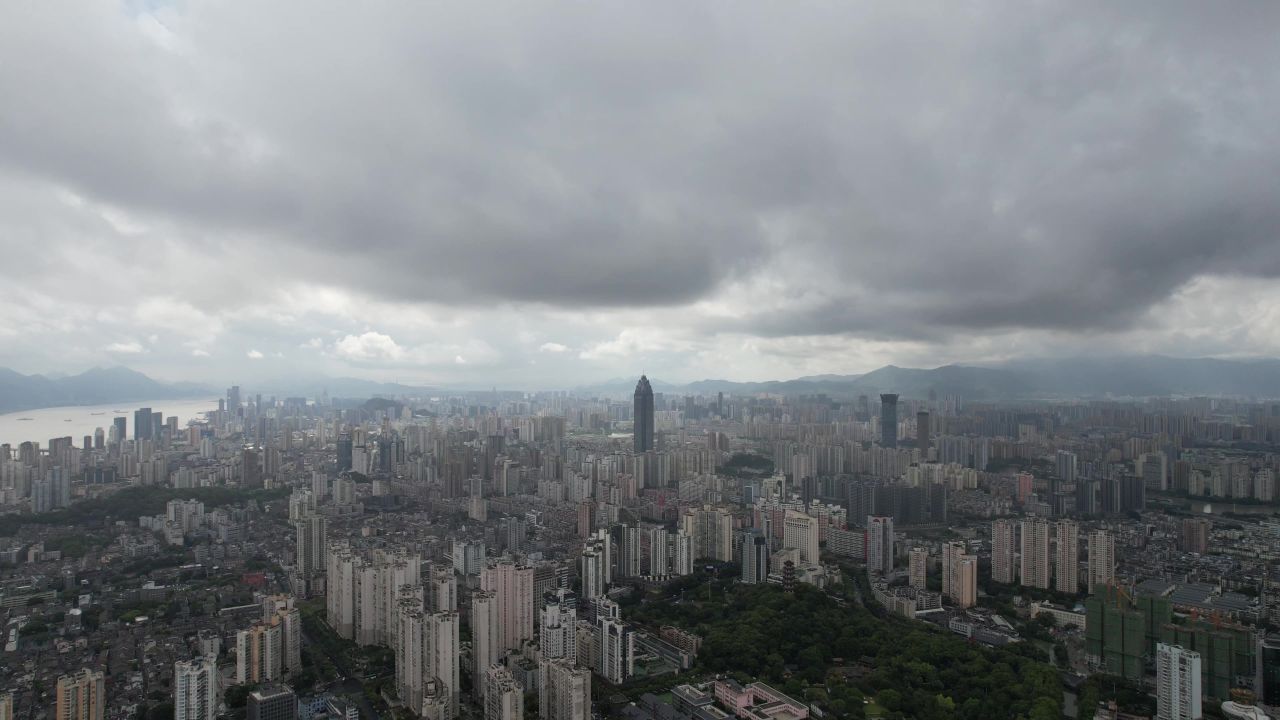 浙江温州城市风光城市全景蓝天白云航拍 