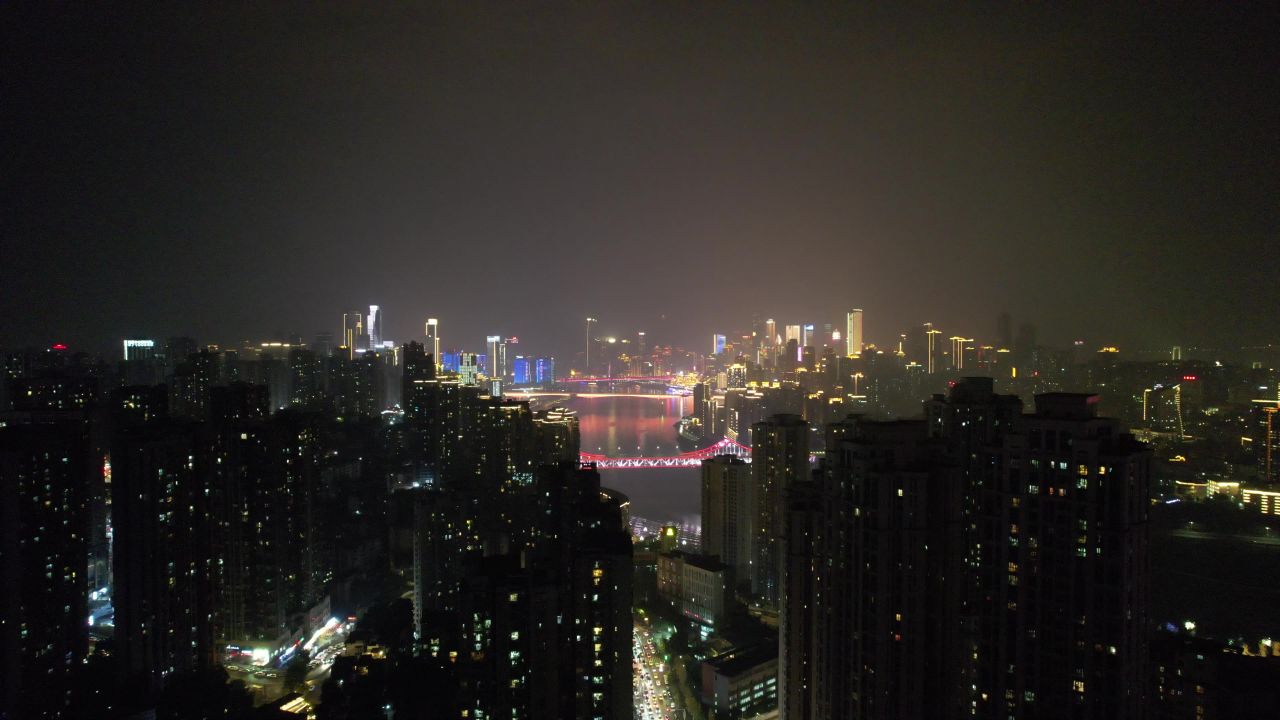 重庆山城夜景灯光航拍 