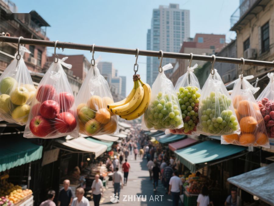 街头市场水果袋挂售 268